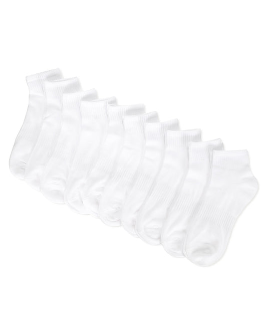Women's 10 Pair Pack Active Sport Solid Quarter Socks : Color: White