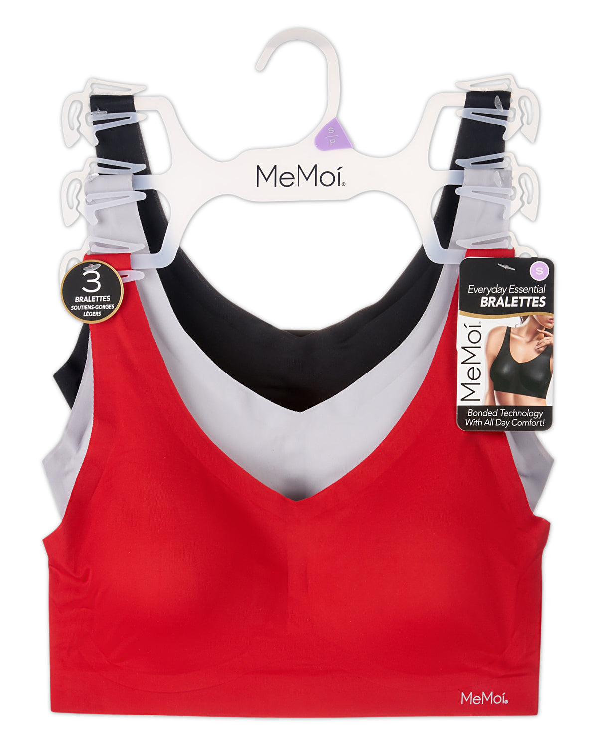 3 Pack Women's Bonded Pullover Tag-Free Bras with Removable Cups