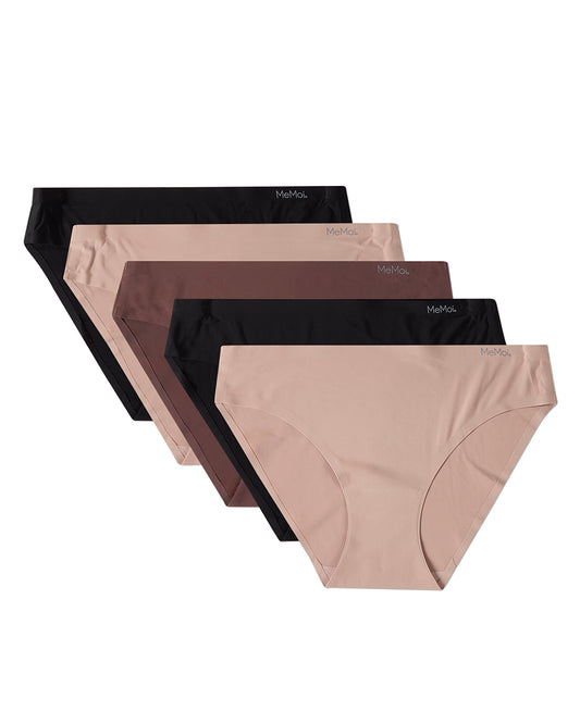 5 Pair Women's Bonded Stitch-Free Tag-Free Solid-Color Bikini Panties