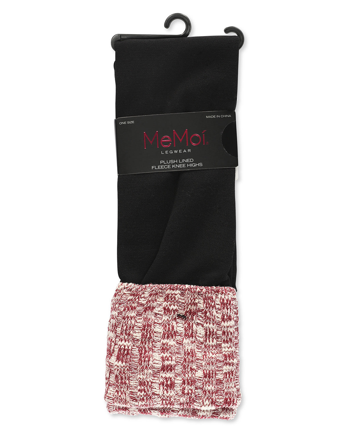 Slub Rib Turn Cuff Fleece Knee High Socks : Color: Black-Cabernet