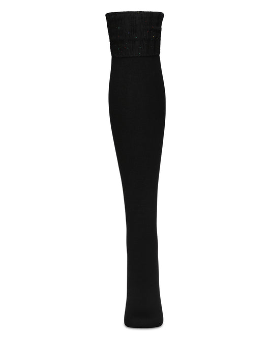 Donegal Cuffed Fleece Knee High Socks : Color: Black