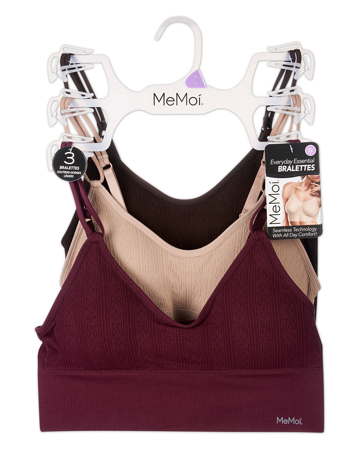 3-Pack Women's Seamless Dual-Strap Bow-Pointelle Tag-Free Wireless Bra