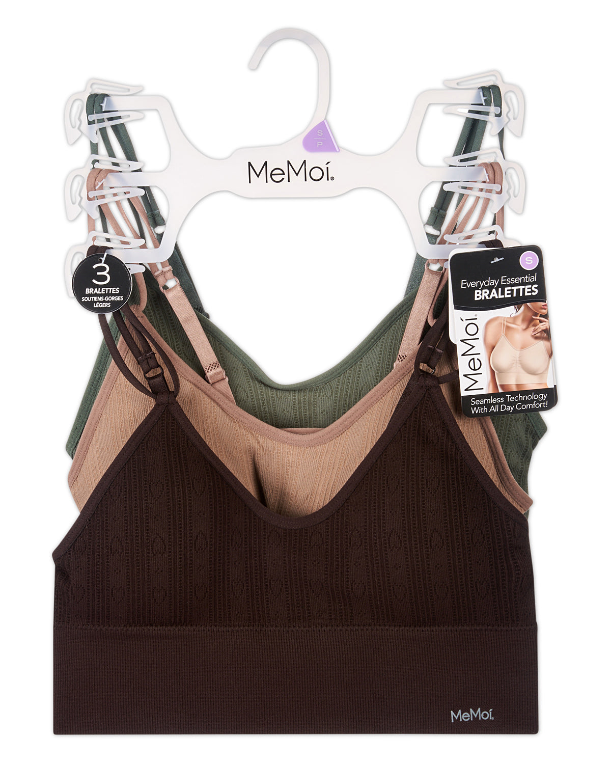 3-Pack Women's Seamless Dual-Strap Heart-Pointelle Wireless Bras