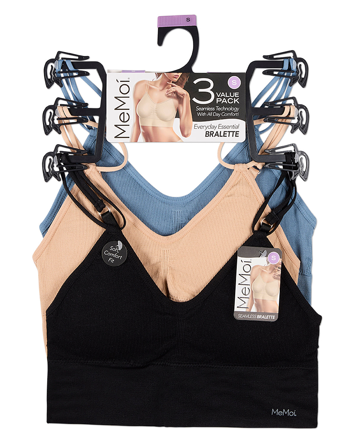 3 Pack Women's Seamless Dual-Strap V-Neck Padded Pullover Bra