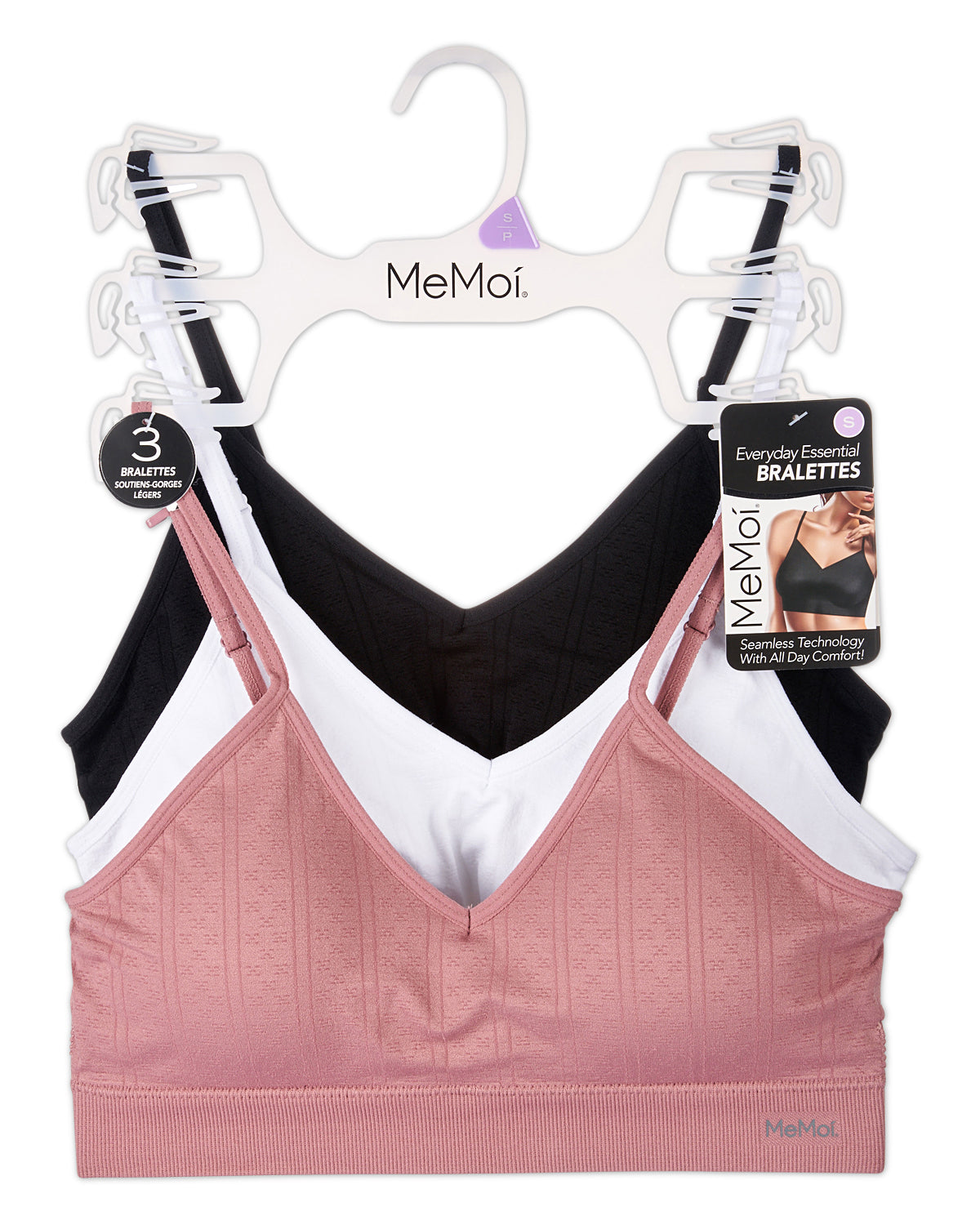 3-Pack Women's Seamless Low-Back Pointelle Bras with Removable Pads