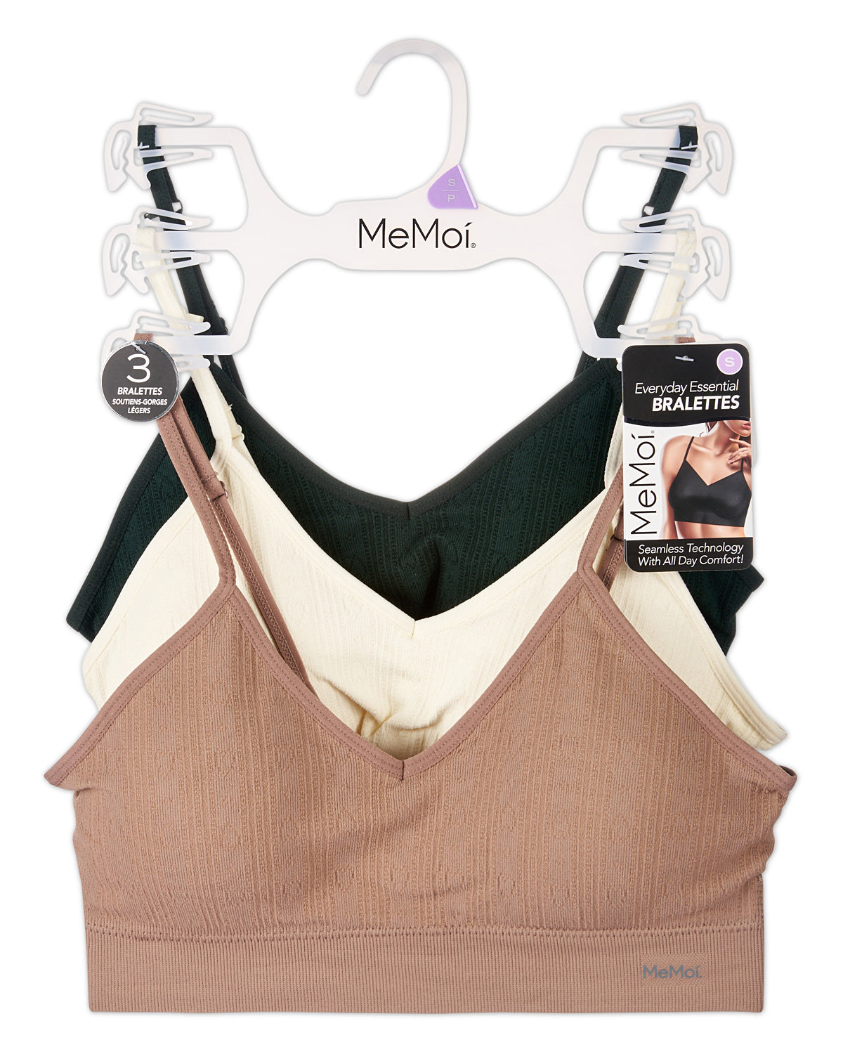 3-Pack Women's Seamless Low-Back Heart-Pointelle Bras with Removable Straps