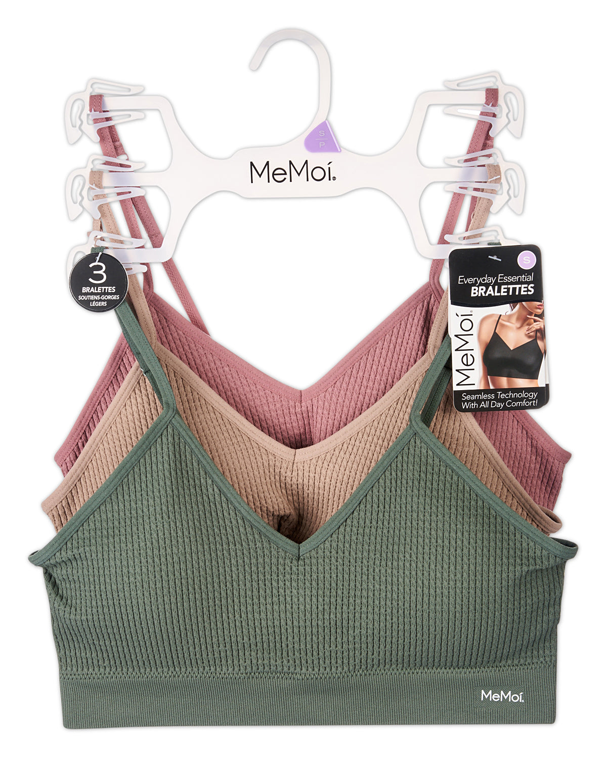 3 Pack Women's Seamless Low-Back Waffle-Knit Pull-On Tag-Free Bra