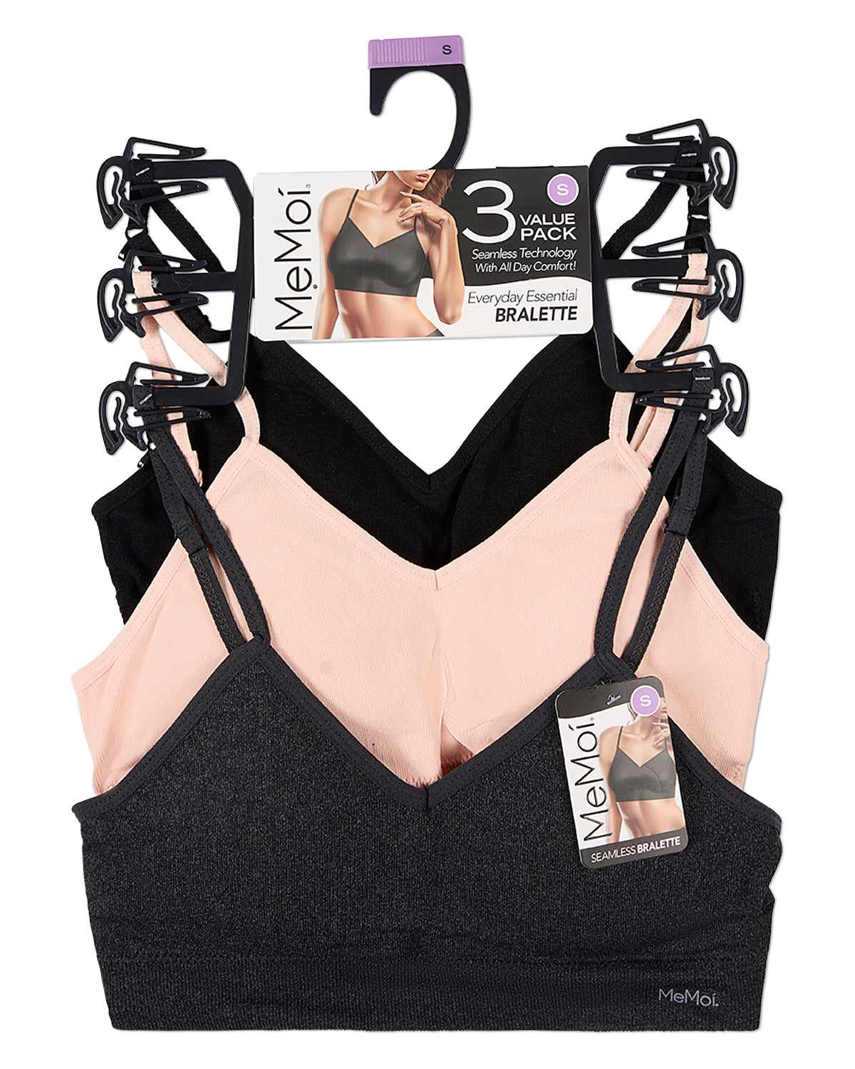 3 Pack Women's Seamless Low-Back V-Neck Tag-Free Padded Pullover Bras