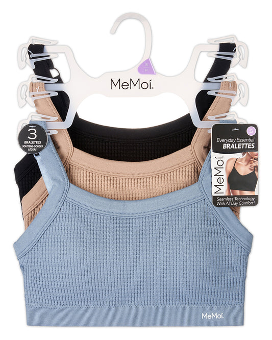 3-Pack Women's Seamless Waffle-Knit Tag-Free Pullover Wireless Bras