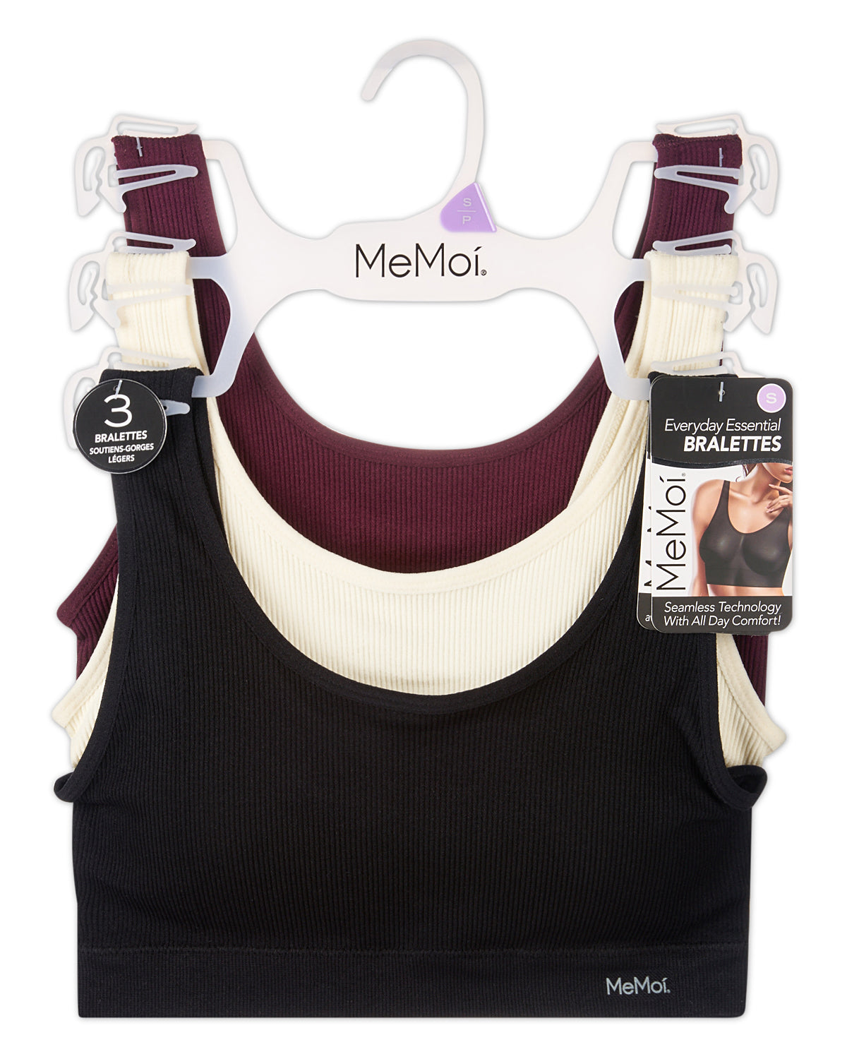 3-Pack Women's Seamless Pin-Rib Pullover Tag-Free Wireless Bras