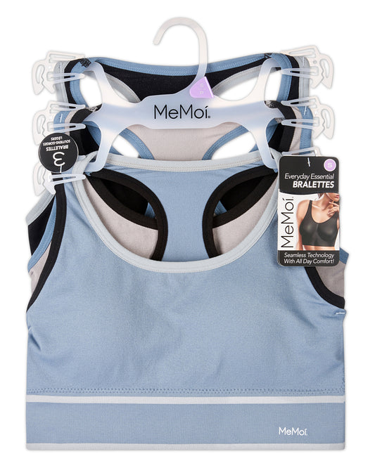 3-Pack Women's Seamless Contrast-Trim Racerback Tag-Free Wireless Bras