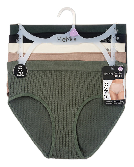 5 Pair Women's Seamless Waffle-Knit Multi-Solid Tag-Free Briefs