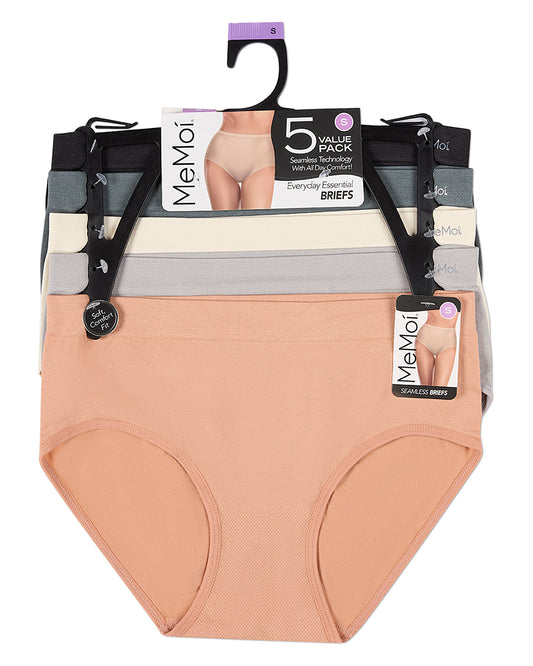 5 Pair Women's Seamless Solid-Color Tag-Free Brief Panties