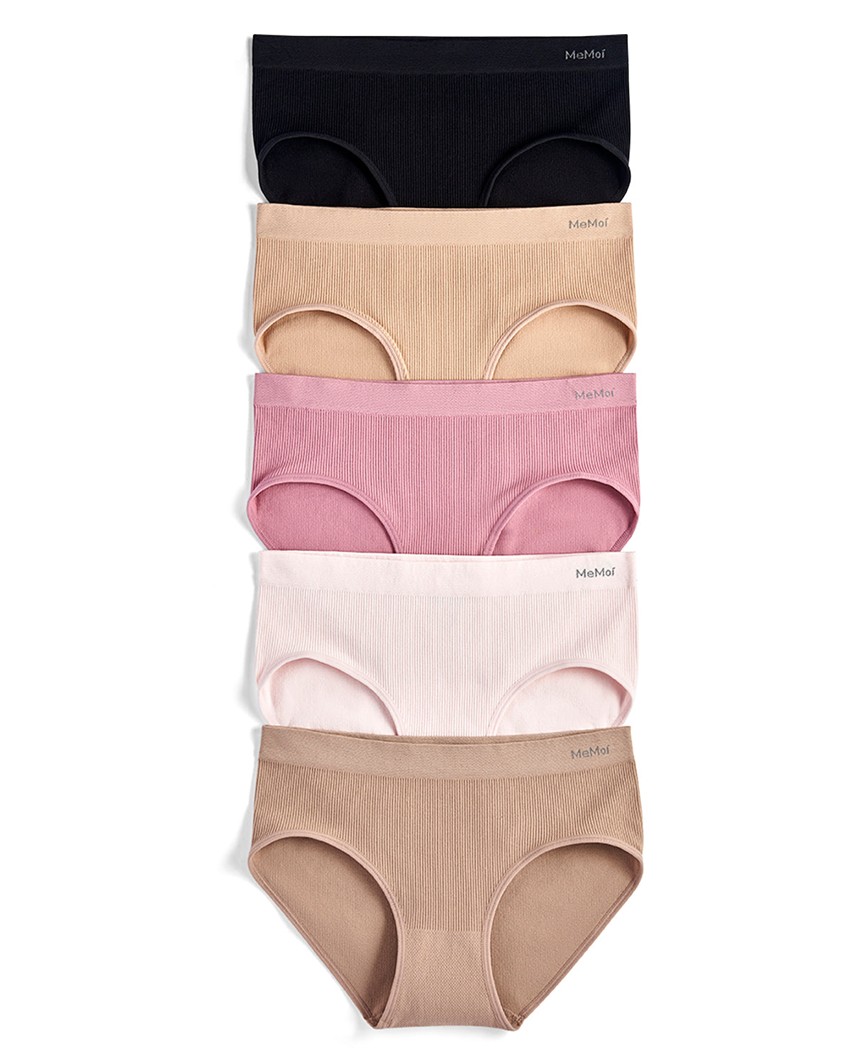 5 Pair Women's Seamless Pin-Rib Tag-Free Full-Coverage Brief Panties
