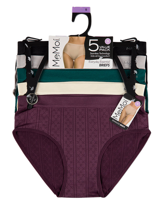 5 Pair Women's Seamless Pointelle Tag-Free Briefs - Assorted Colors