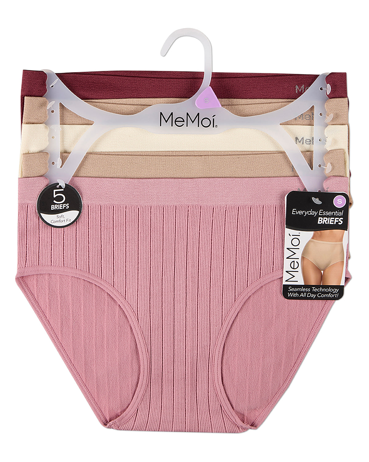 5 Pair Women's Seamless Wide-Rib Full-Coverage Tag-Free Briefs