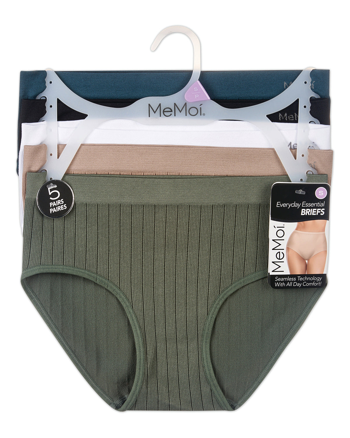 5 Pair Women's Seamless Wide-Rib Full-Coverage Tag-Free Briefs