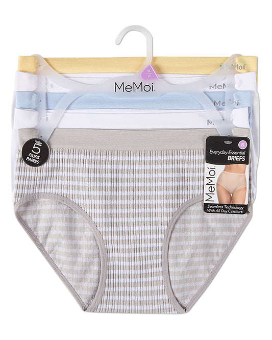 5 Pair Women's Seamless Striped Crinkle-Texture Ribbed Tag-Free Briefs