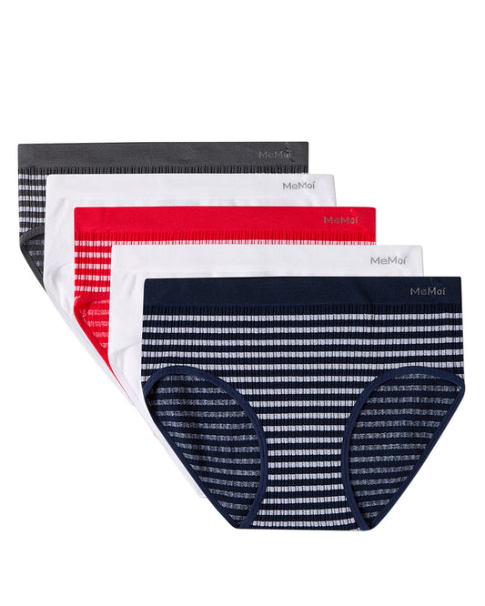 5 Pair Women's Seamless Striped Crinkle-Texture Ribbed Tag-Free Briefs