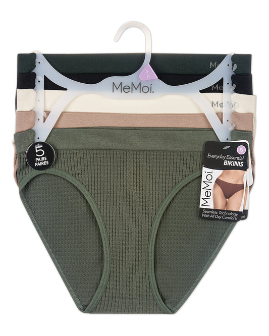 5 Pair Women's Seamless Waffle-Knit Tag-Free Bikini Panties - Solids