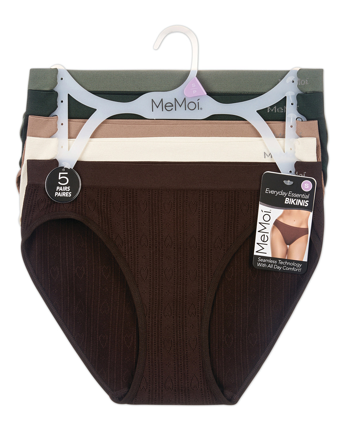 5 Pair Women's Seamless Pointelle Tag-Free No-Show Bikini Panties