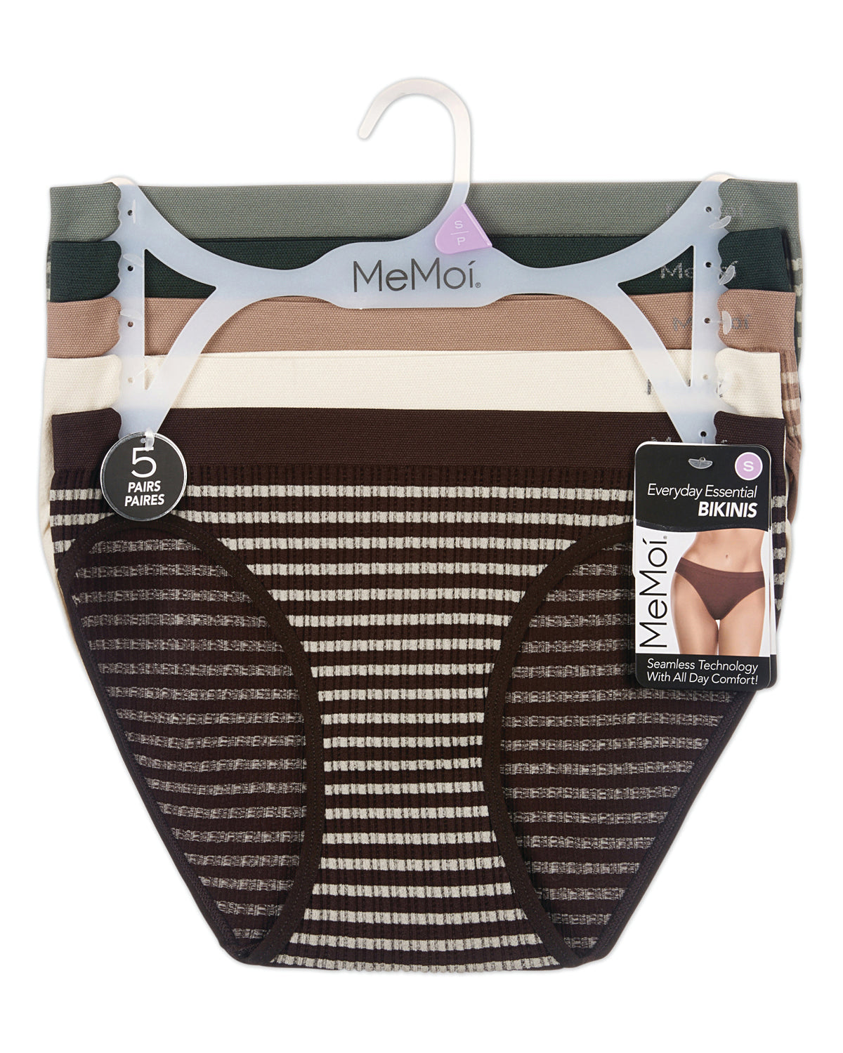 5 Pair Women's Seamless Striped Crinkle Ribbed Tag-Free Bikini Panties