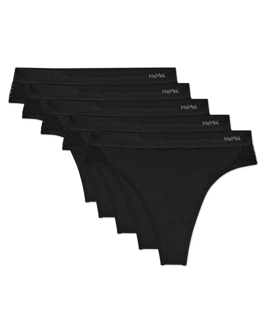 Women's 5 Pair Pack Seamless Side Crochet Thongs : Color: Black
