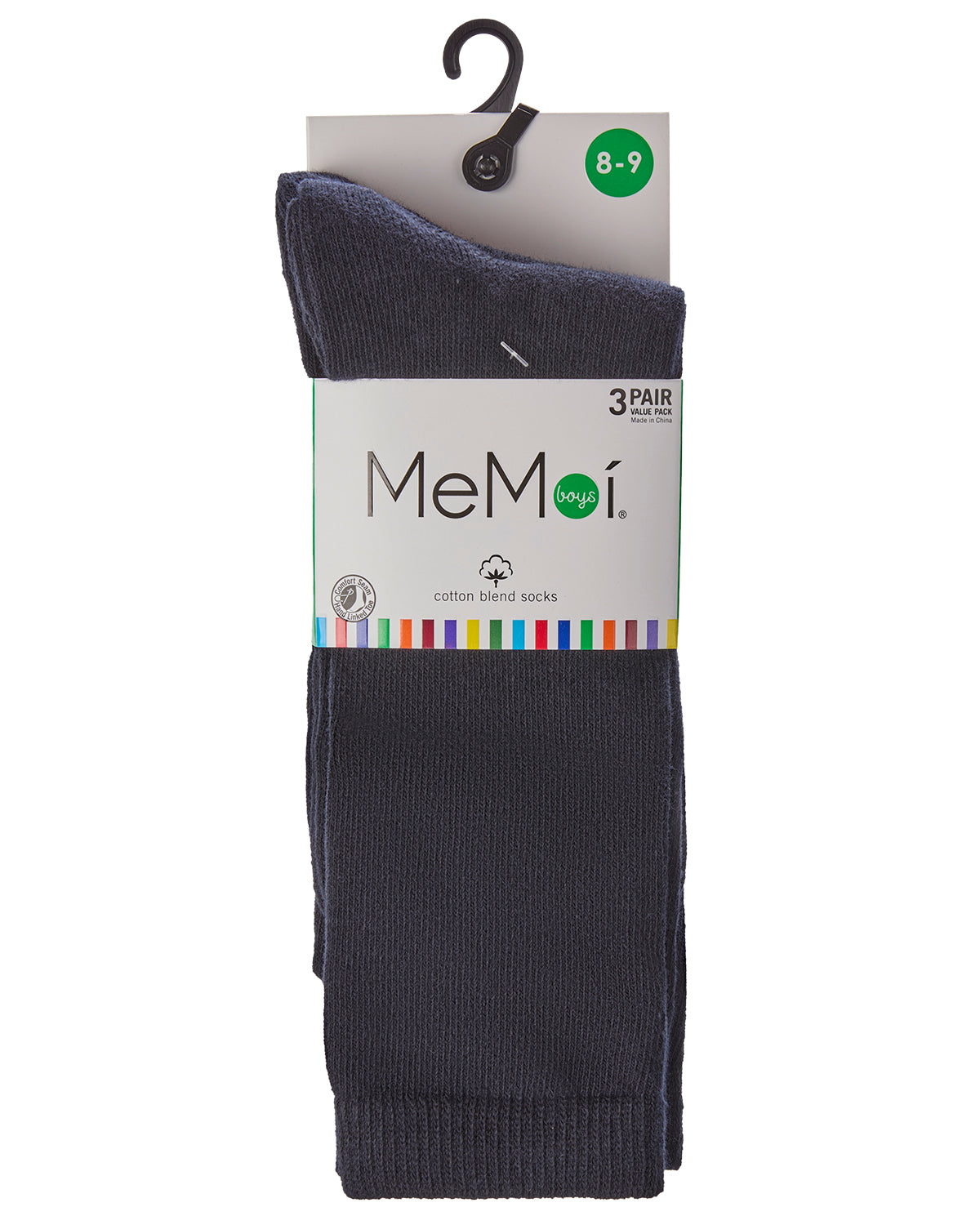 Boys' 3 Pair Pack Flat Crew Socks : Color: Navy