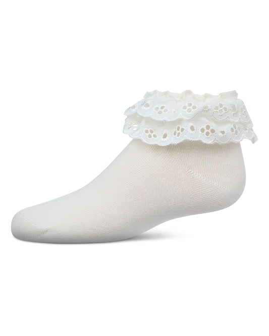 Dual Layer Eyelet Lace Anklet Sock : Color: Winter White
