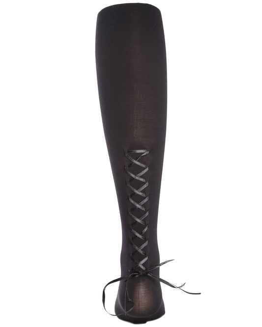 Girls Silky-Smooth Opaque Lace-Up Tights with Satin Tie