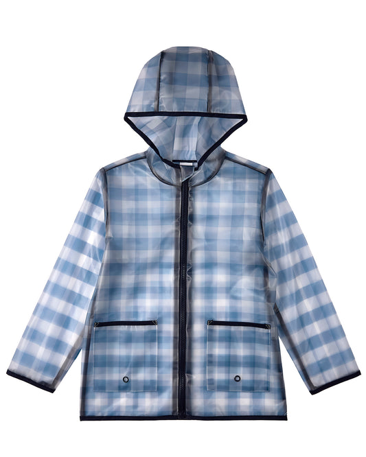 Kids "Checkmate" Checkered Raincoat with Self-Storage Pouch : Color: Navy