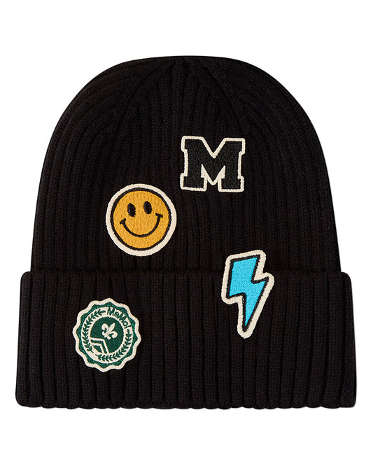Kids "Happy Varsity" Rayon-Blend Ribbed Knit Cuffed Beanie