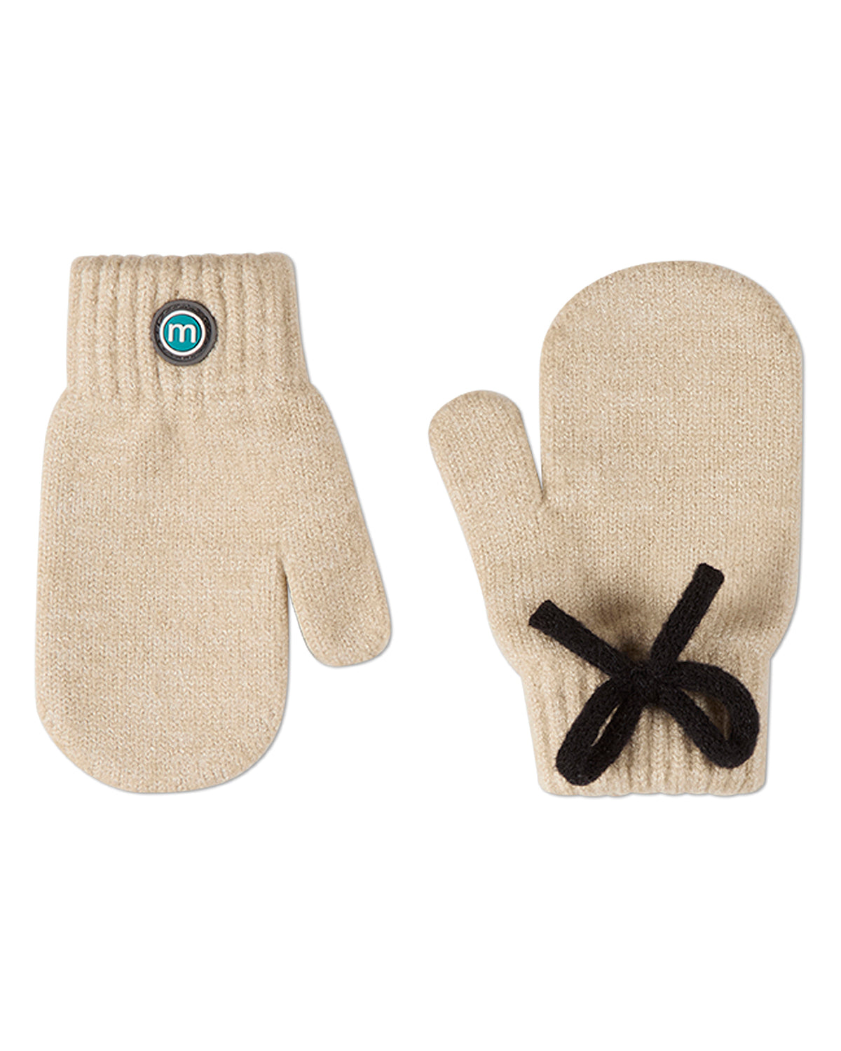 Little Girls "Sweet Knit Bow" Ribbed Rayon-Blend Mittens