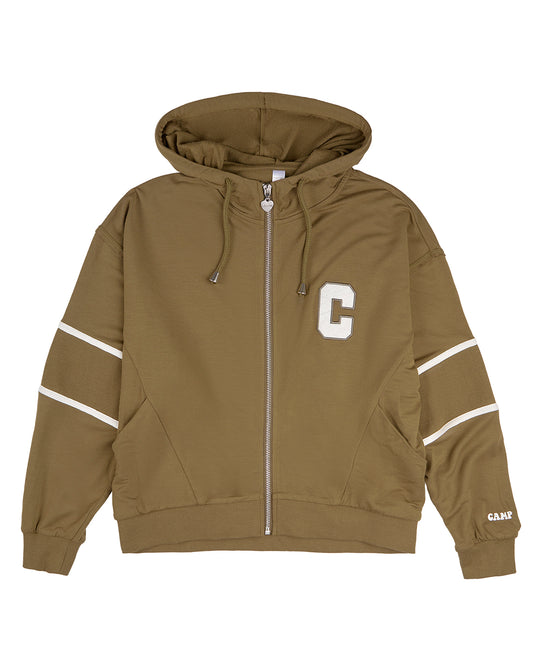 Girls Sporty C Camp Patch Zippered Hoodie : Color: Olive
