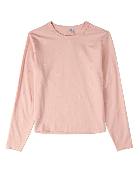 Girls Embroidered All-Over Bows Cotton-Rich Long-Sleeve T-Shirt