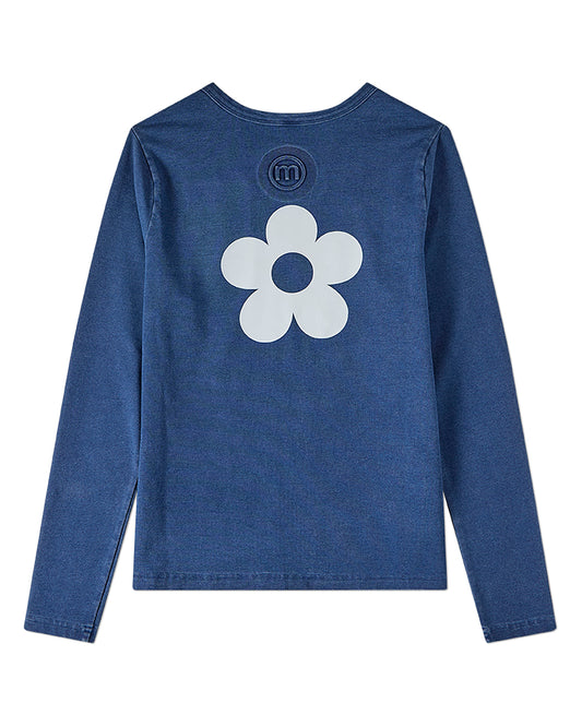 Girls Flower-Graphic Cotton-Rich Denim Long-Sleeve T-Shirt