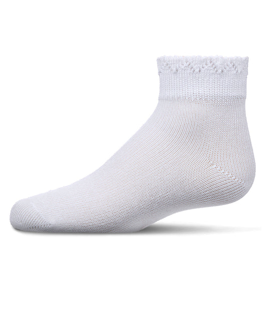 Girls Crochet Ruffle-Trim Mercerized Cotton Blend Ankle Sock : Color: White