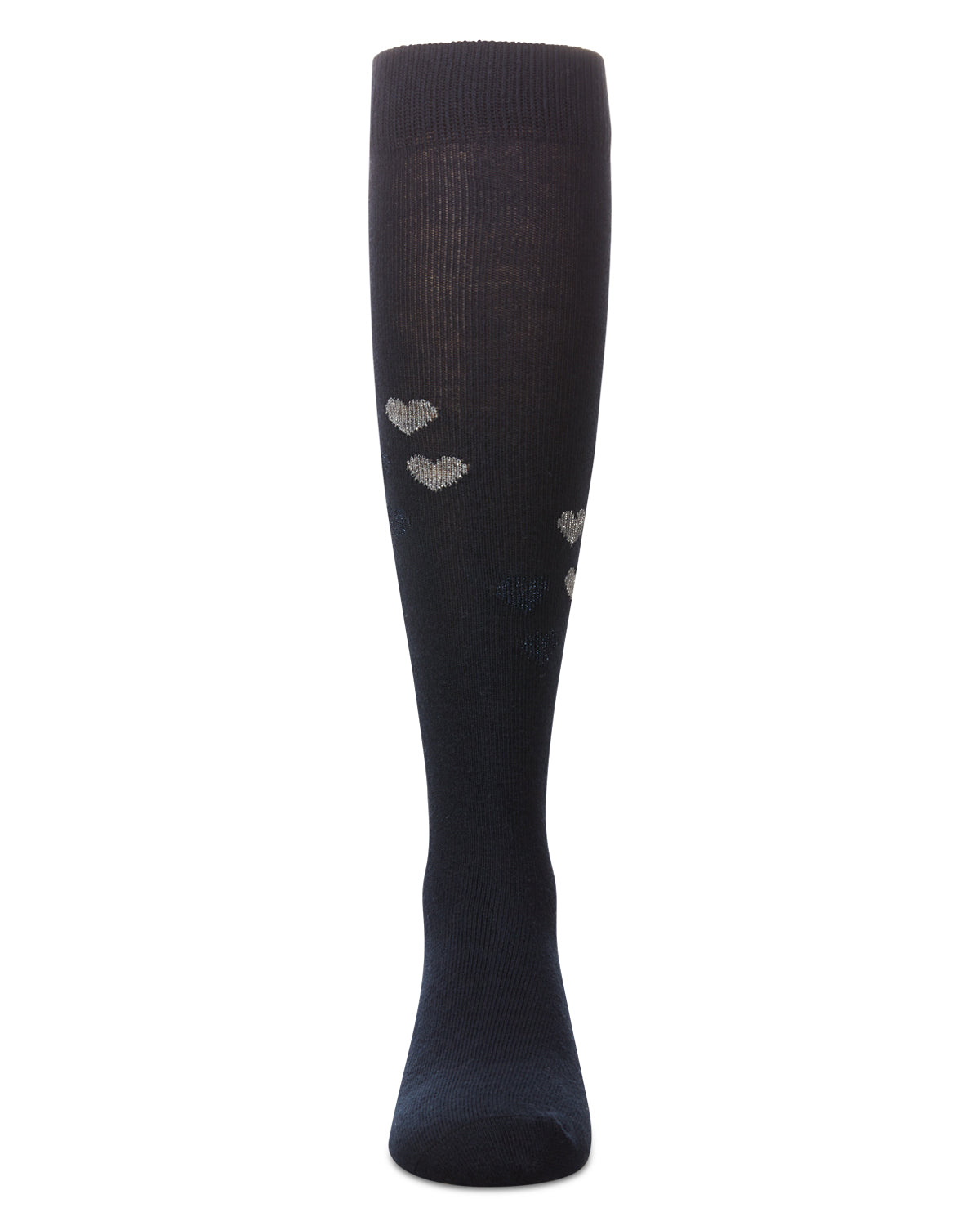 Girls' Lurex Hearts Knee High Socks : Color: Navy