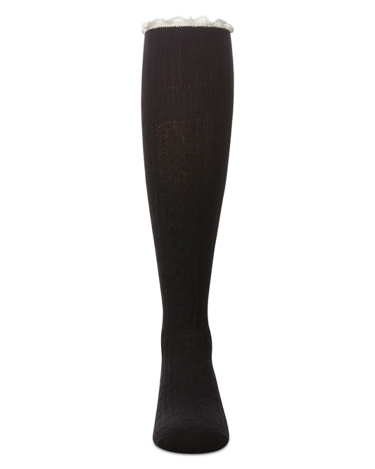 Girls' Foldover Two Tone Knee High Socks : Color: Black