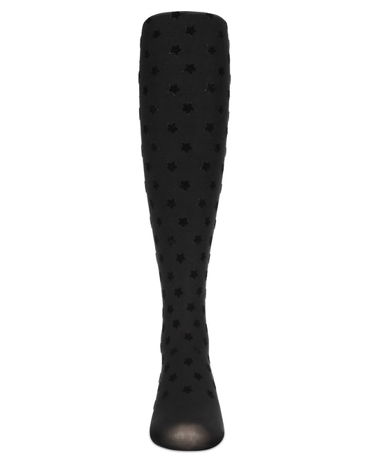 Girls Flocked Star Opaque Nylon Tights : Color: Black
