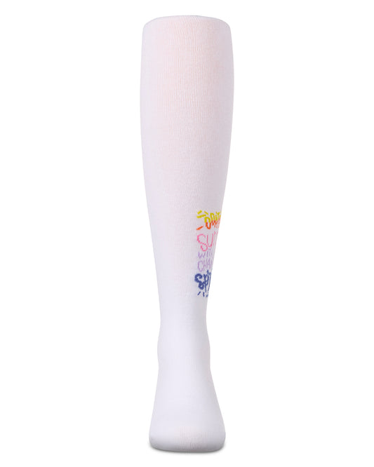 Girls “Sunny Days” Opaque Stretch Cotton Tights : Color: White