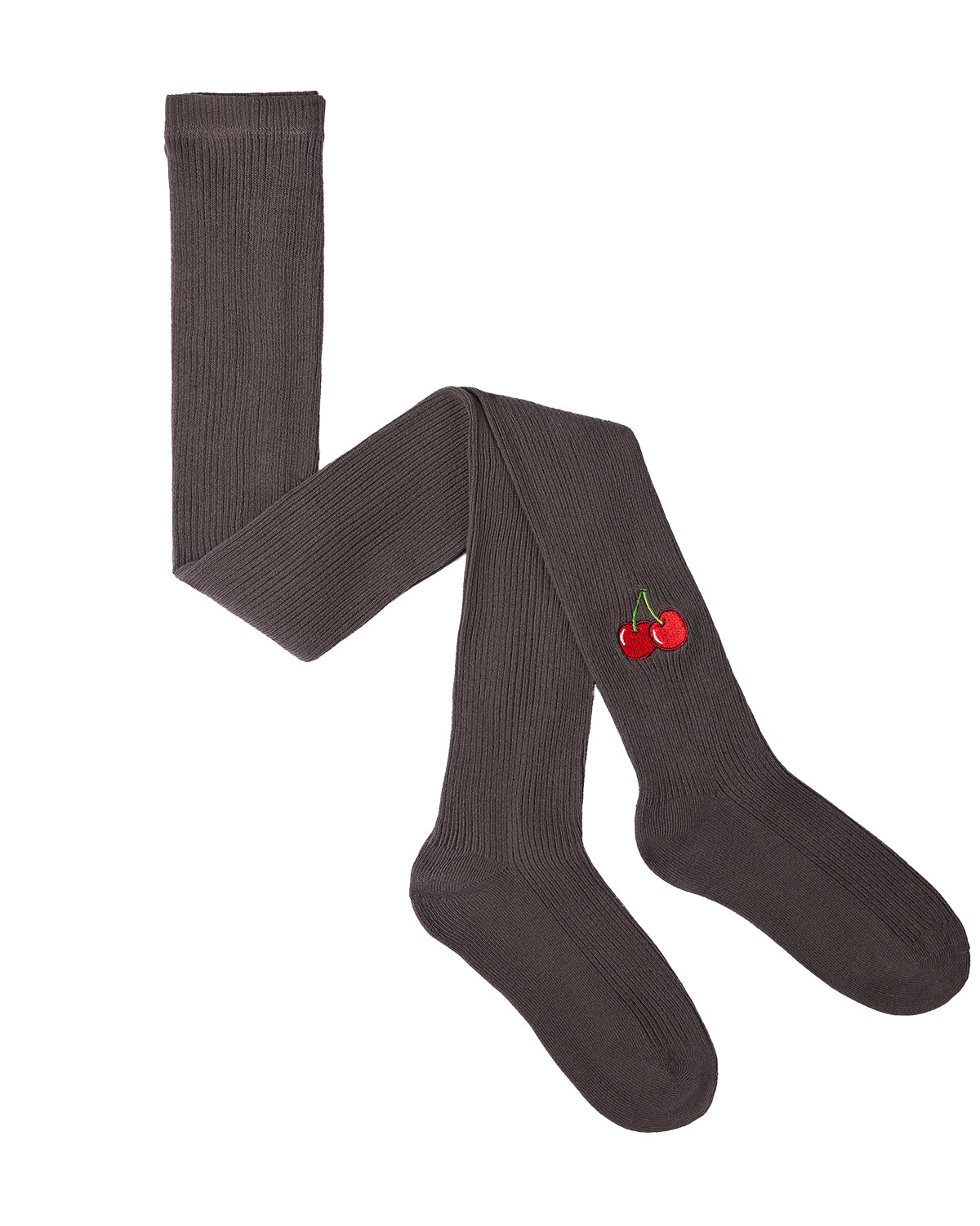 Girls Ribbed Cotton Rich Embroidered Cherry Sweater Tights