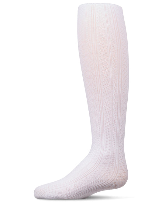 Girls Multi-Diamond Drop-Stitch Textured Cotton Rich Sweater Tights : Color: White