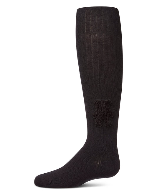 Girls "Cozy Cub" Ribbed Cotton-Rich Applique-Trimmed Sweater Tights