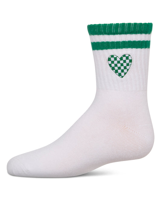 Girls' Checkered Heart Crew Socks : Color: Green