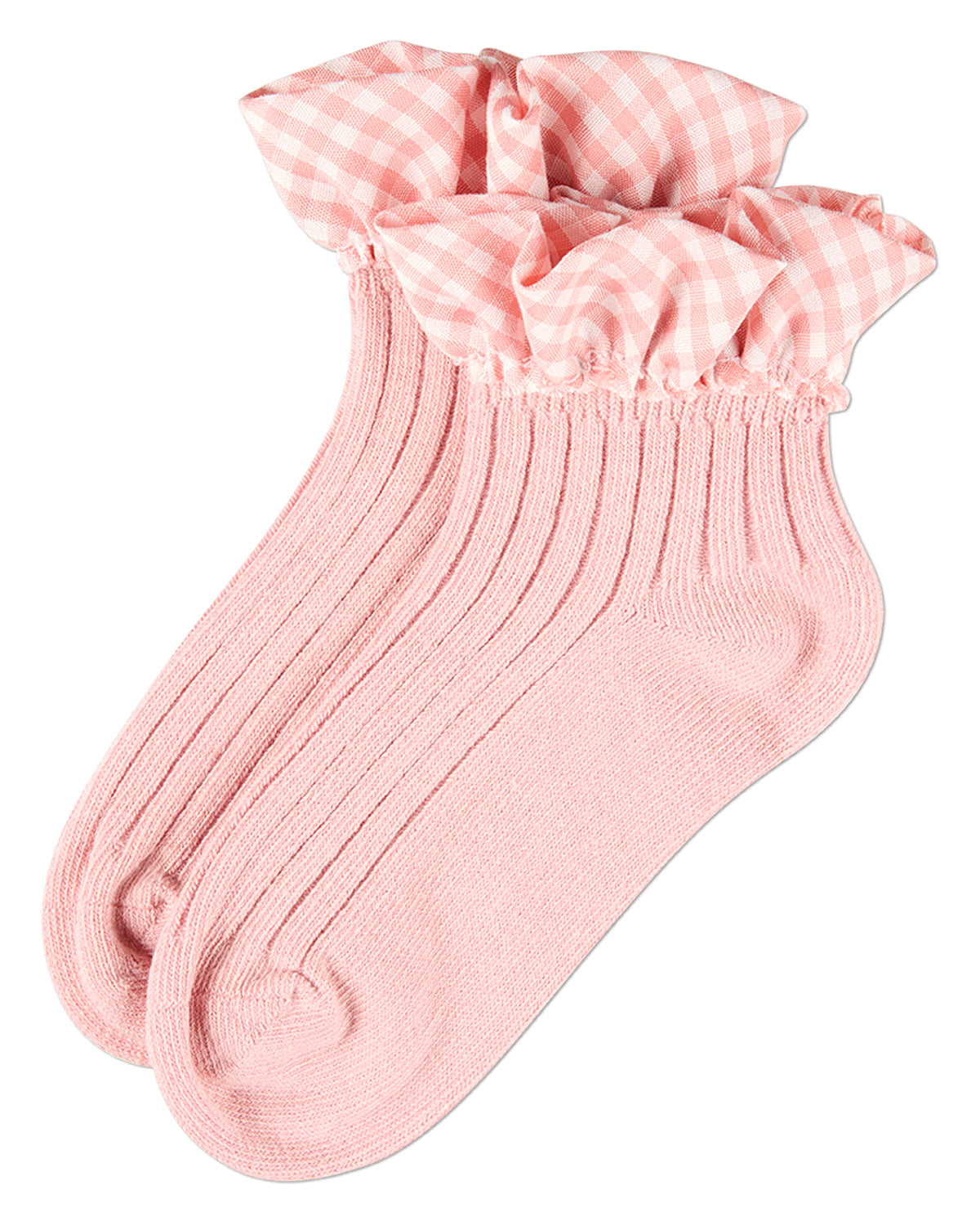 Girls Ribbed Cotton-Rich Checkered Ruffle-Trim Ankle Sock