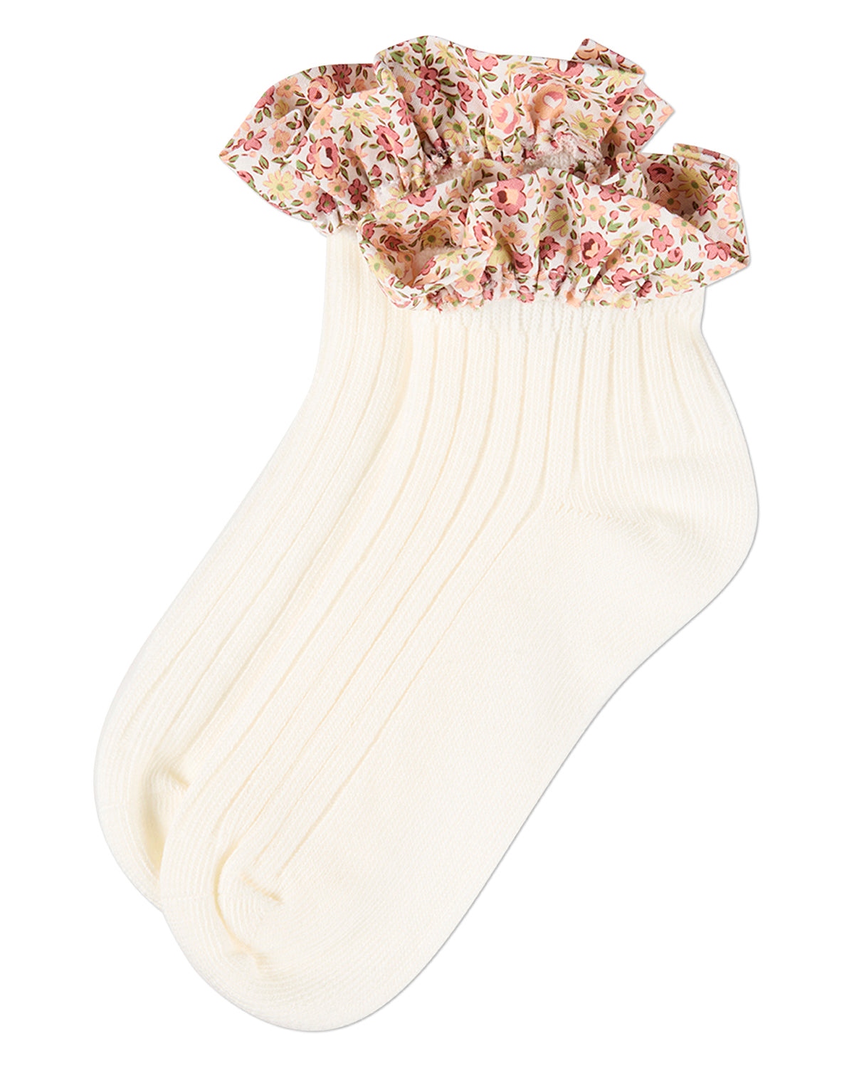 Girls Ribbed Cotton-Rich Floral Ruffle-Trimmed Ankle Sock