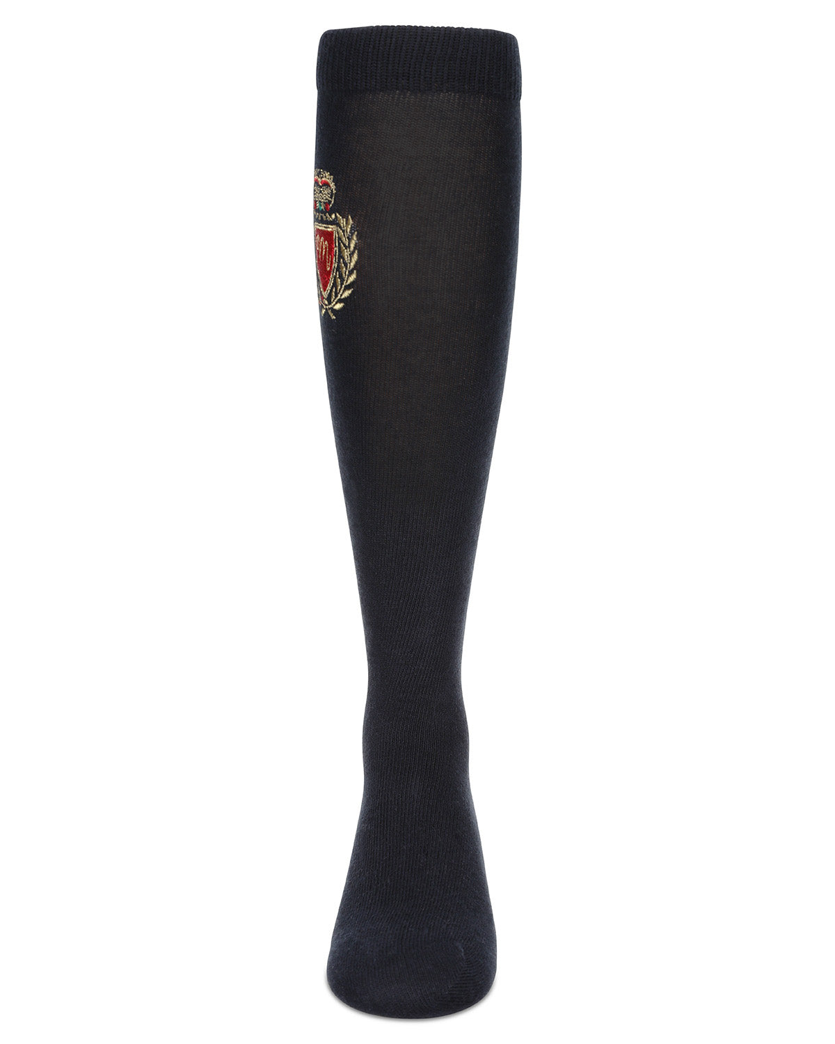 Girls' Embroidered Crest Cotton Knee High Socks : Color: Black