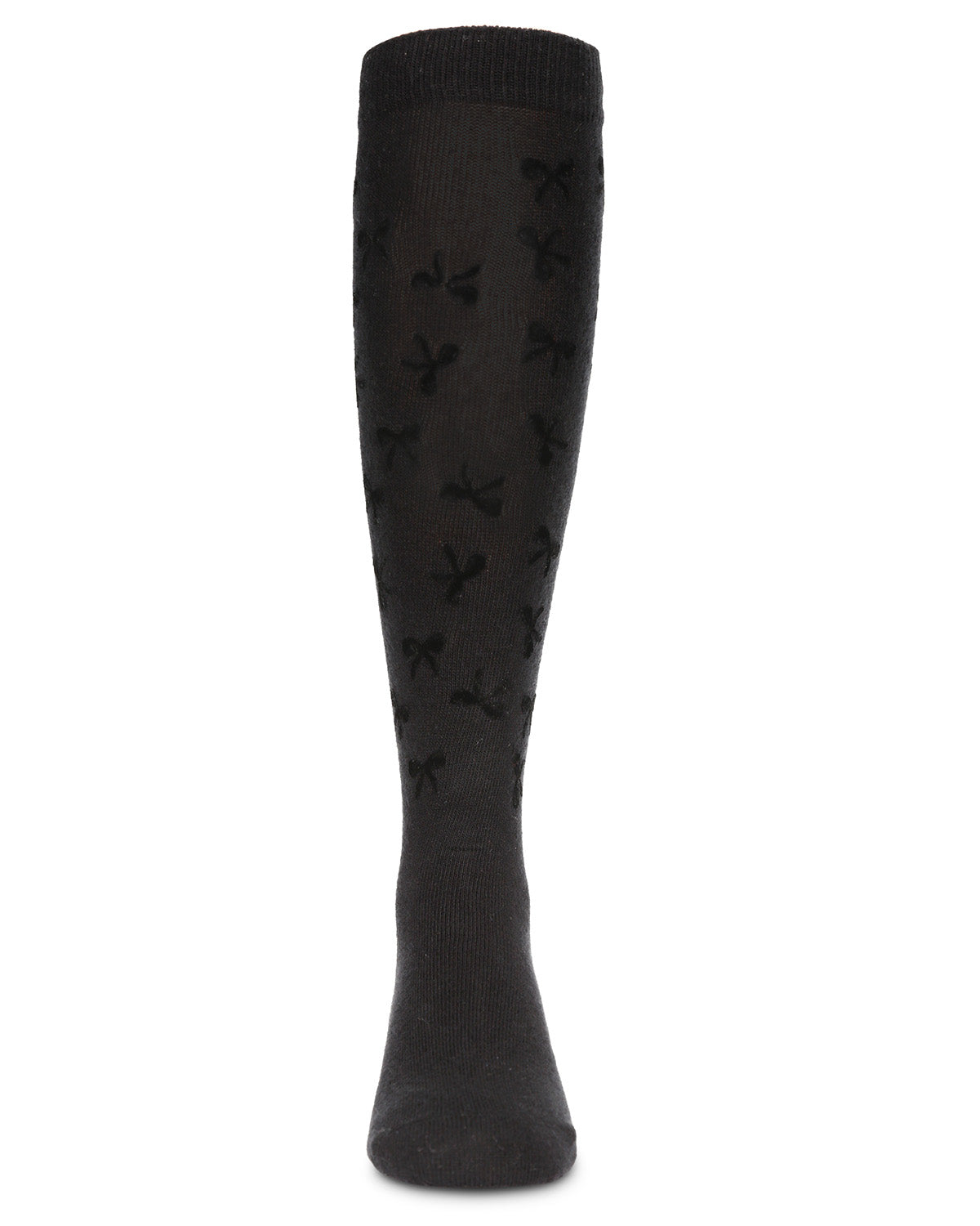 Girls' Flocked Bow Knee-High Socks : Color: Black