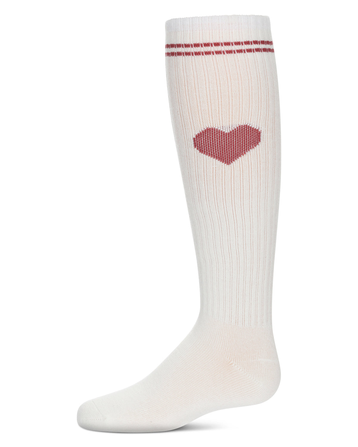 Girls' Thin Ribbed Heart Knee High Socks : Color: Winter White